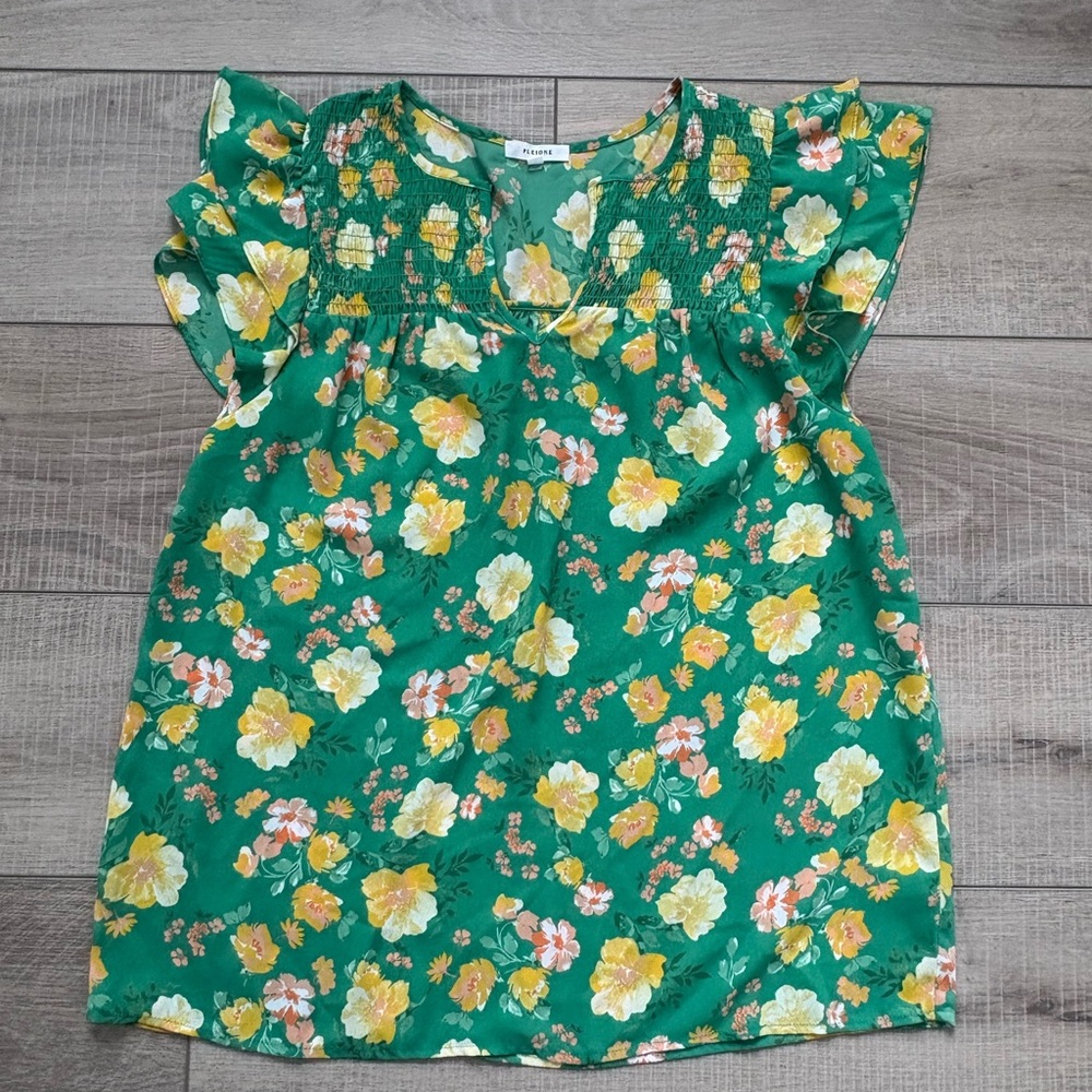 Pleione Green Floral Blouse
